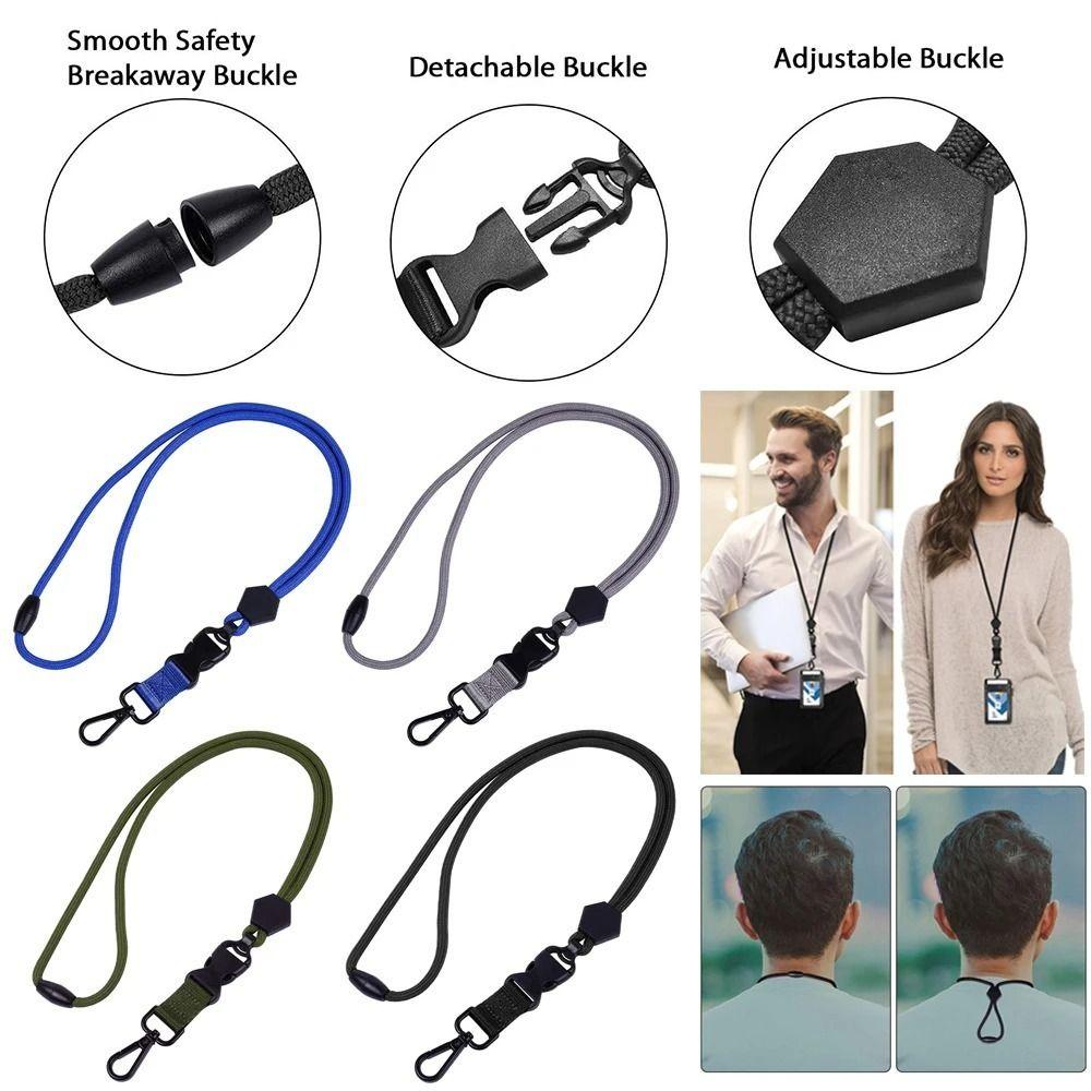 Adjustable ID Rope Metal Polyester Neck Strap Necklace Keychain Holder Women Men