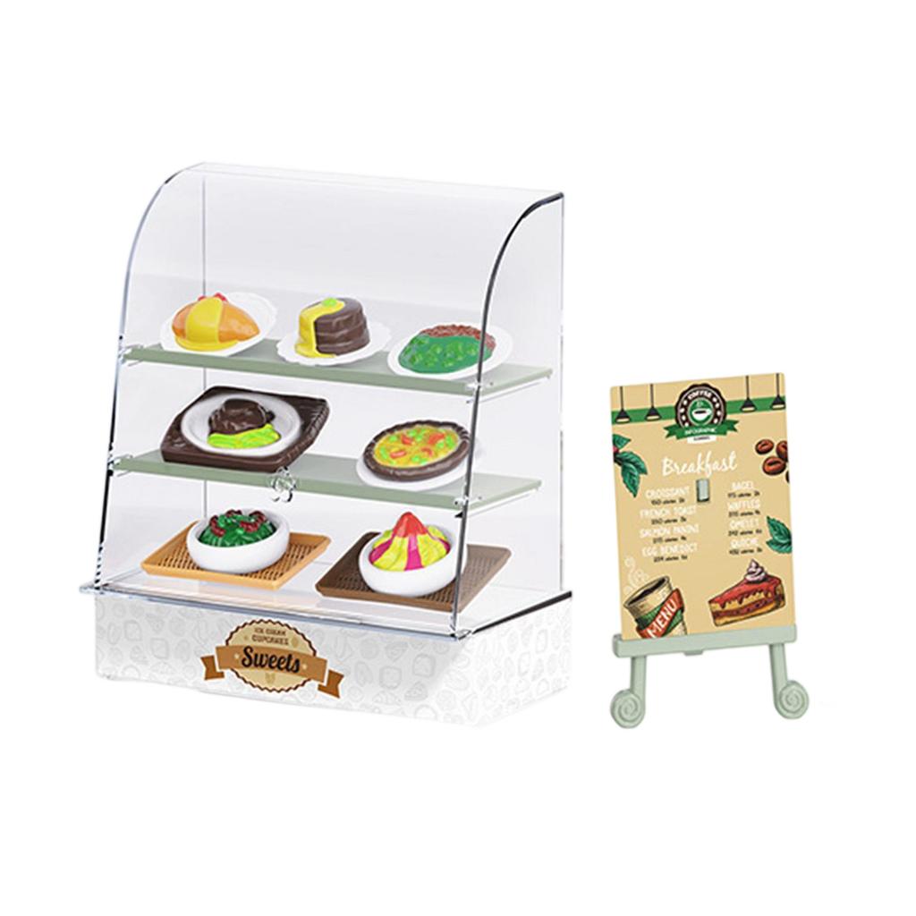 Miniature Bakery Display Case with Dessert Figurine Set for Dollhouse Bakery Store Display Kids Pretend Play Kitchen Toy