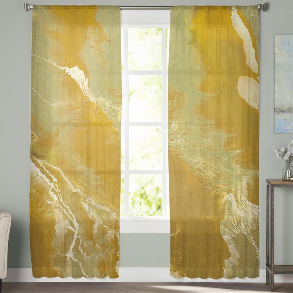 Абстрактные желтые мраморные прозрачные шторы для гостиной, спальни, домашний декор, кухня, тюль для окон, вуаль, шторы