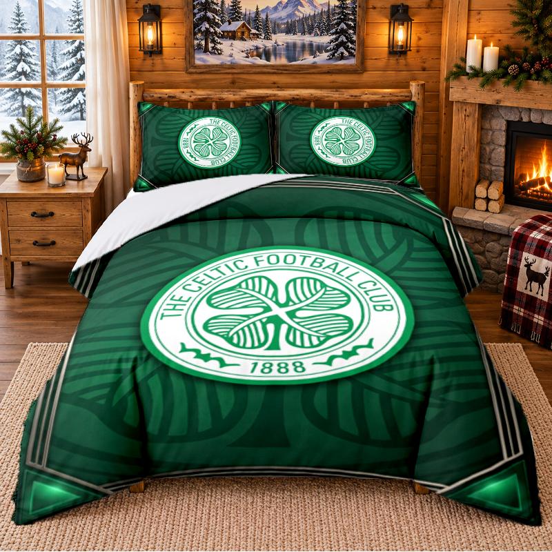 Printed 3Pcs Bedding Set Celtic FC Pattern Bed Sheet Pillowcase For Bedroom Decor