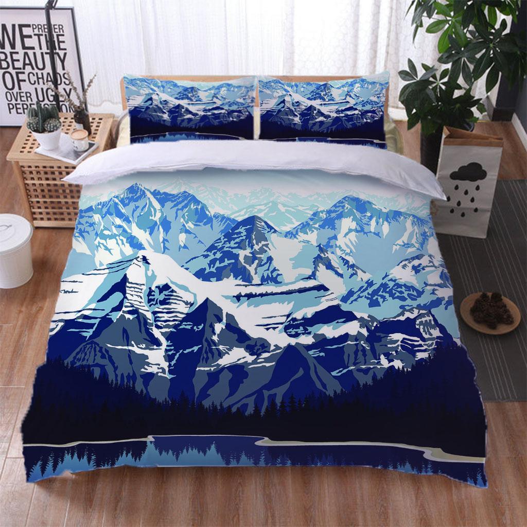 King Size Bedding Collection 3D White Snowy Mountain Landscape Duvet Cover Comforter Bedclothes Children Kid Boy Bed Birthday Gift