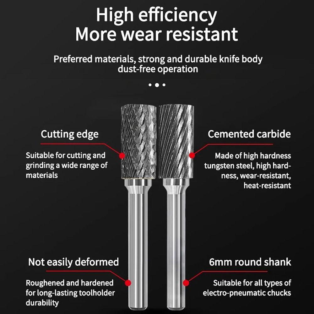 Cylindrical Type Rotary Burrs 6mm/8mm/10mm Tungsten Steel Grinding Head Engraving Bits