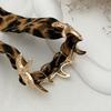 Leopard Print Silk Scarf Cuff Bangles Golden Ethnic Style Wristband Metal Wide Bracelet  Women