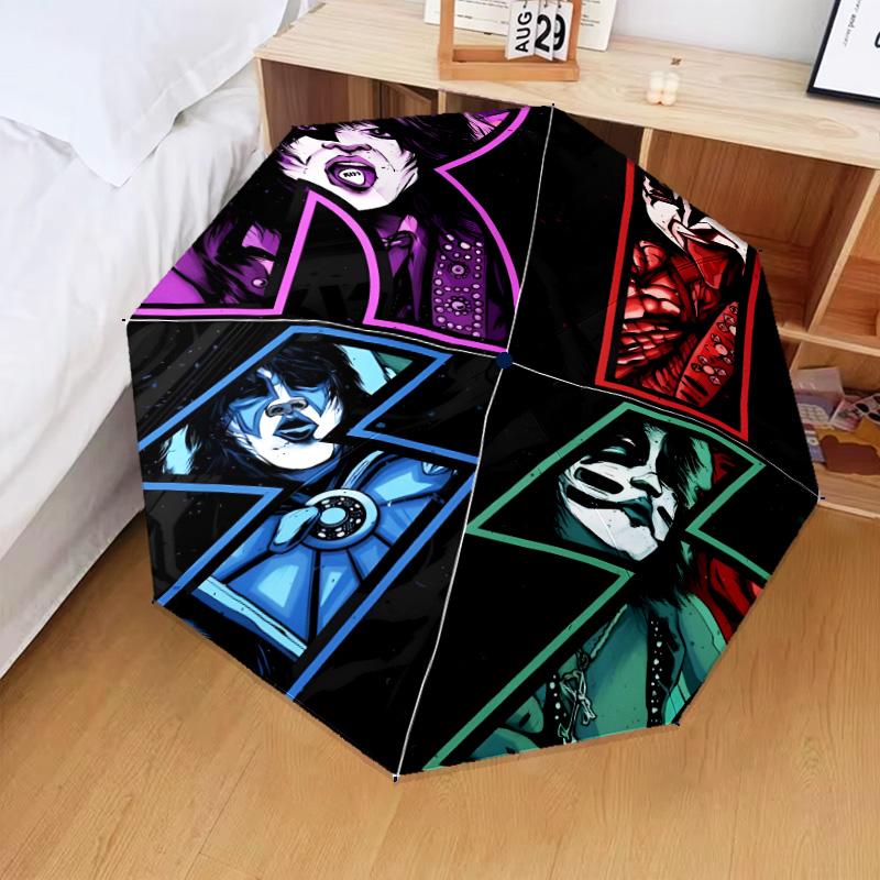 1PC Famous rock band Automatic Folding Umbrella 8-Rib Travel Umbrella with Auto Portable Case, Ideal Gift for Birthdays