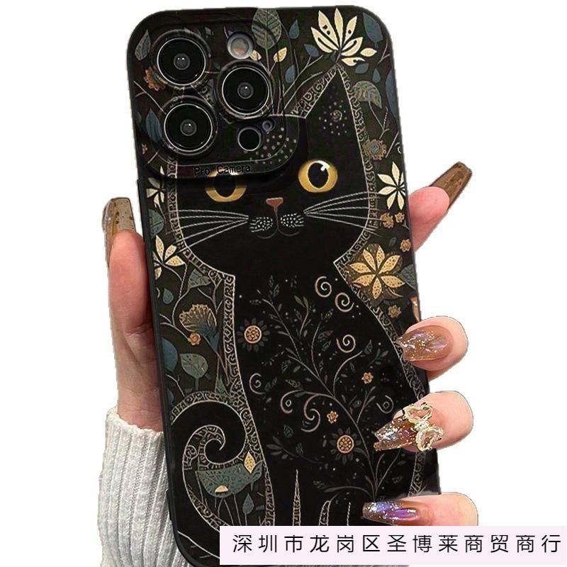 Цветы Черный Кот Чехол для Мобильного Телефона iPhone 13/14/15 Pro Max Apple 16/12/11 Полностью Защищающий XS/XR Мягкий 7/8/SE