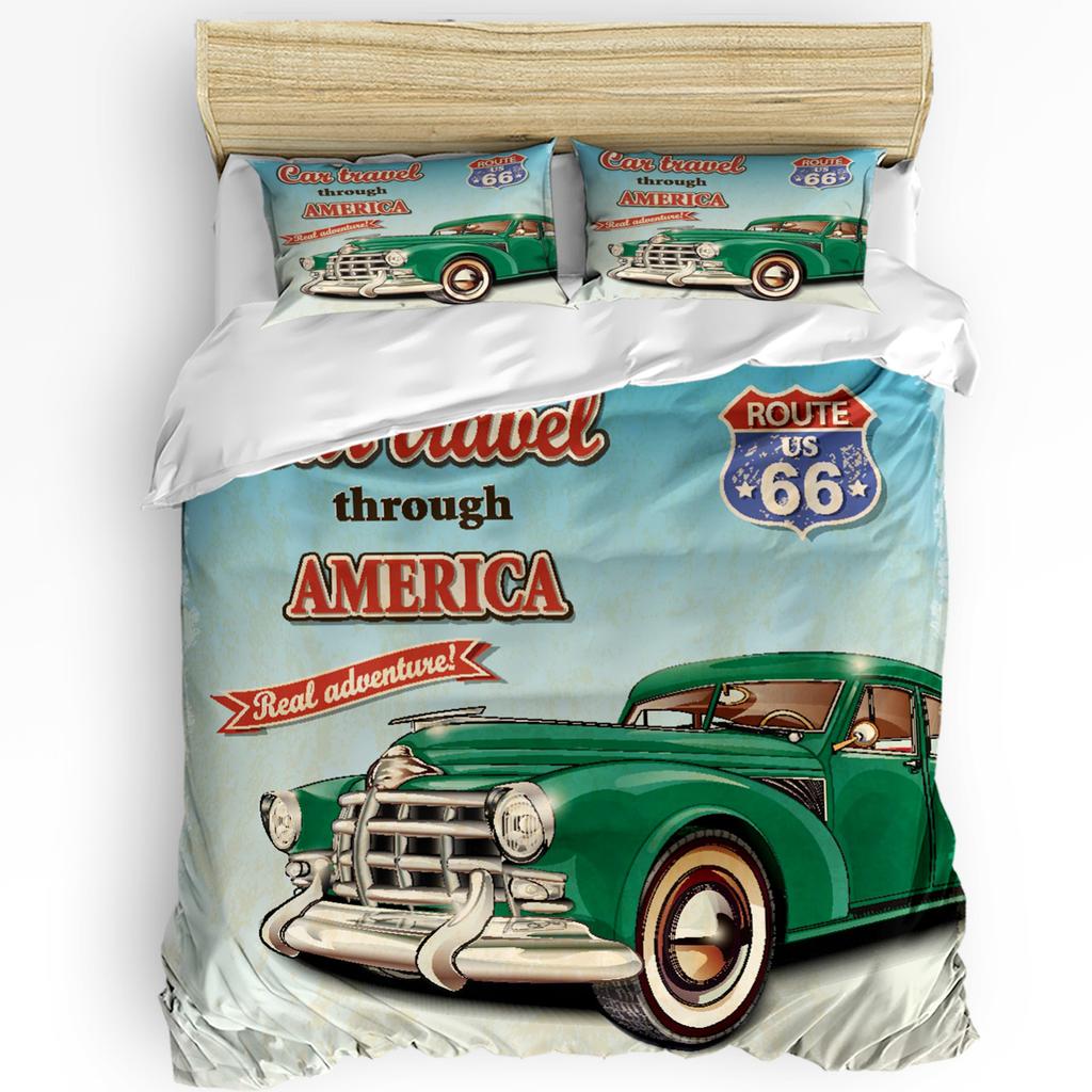 3pcs Bedding Set Classic Car Vintage Poster Home Textile Duvet Cover Pillow Case Boy Kid Teen Girl Bedding Covers Set