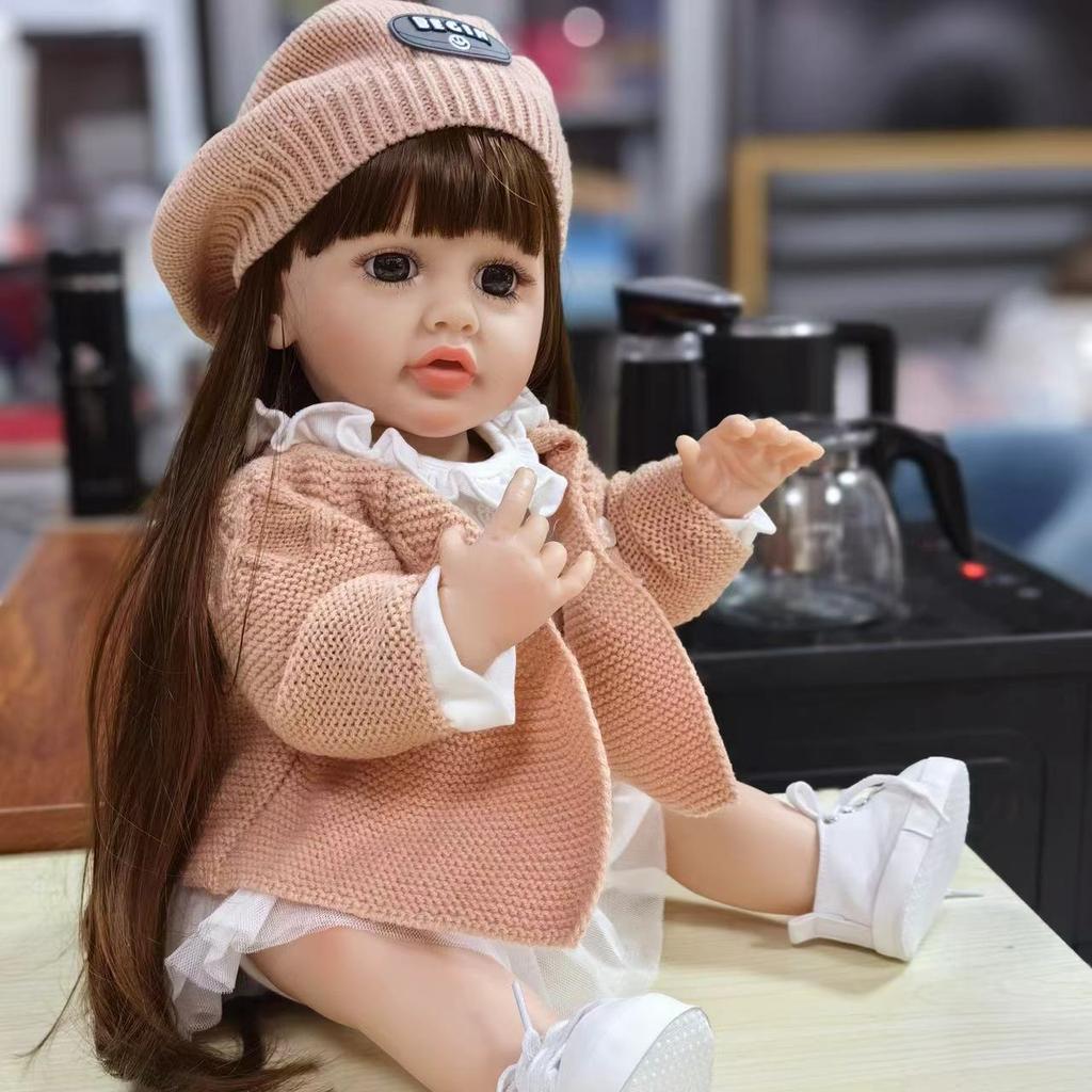 KEIUMI Кукла-девочка Reborn 55 см, реалистичная, полностью силиконовая, виниловая, для детей, для игр, подарки на день рождения, Рождество, с аксессуарами для кормления