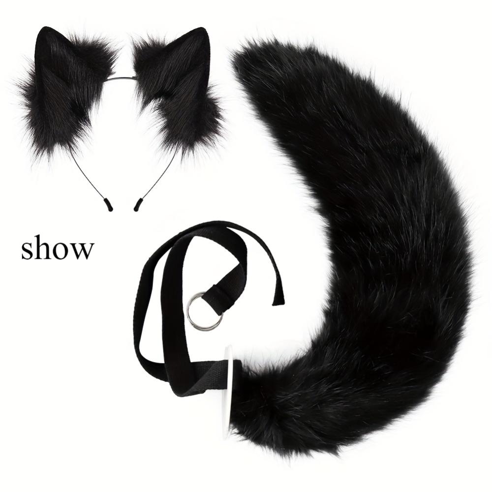 Комплект из 2 предметов: регулируемый пушистый хвост и съемные уши, подходит для вечеринок с животными на Хэллоуин, косплей в подарок на Хэллоуин
