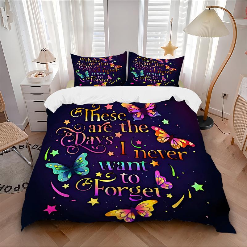 3pcs Colorful Butterfly Ideas Quilt Set Cartoon Themed Bed Quilt Set Lovely Character Bedroom Decor Bed Quilt Set Four Seasons (1 Cover + 2Pillow