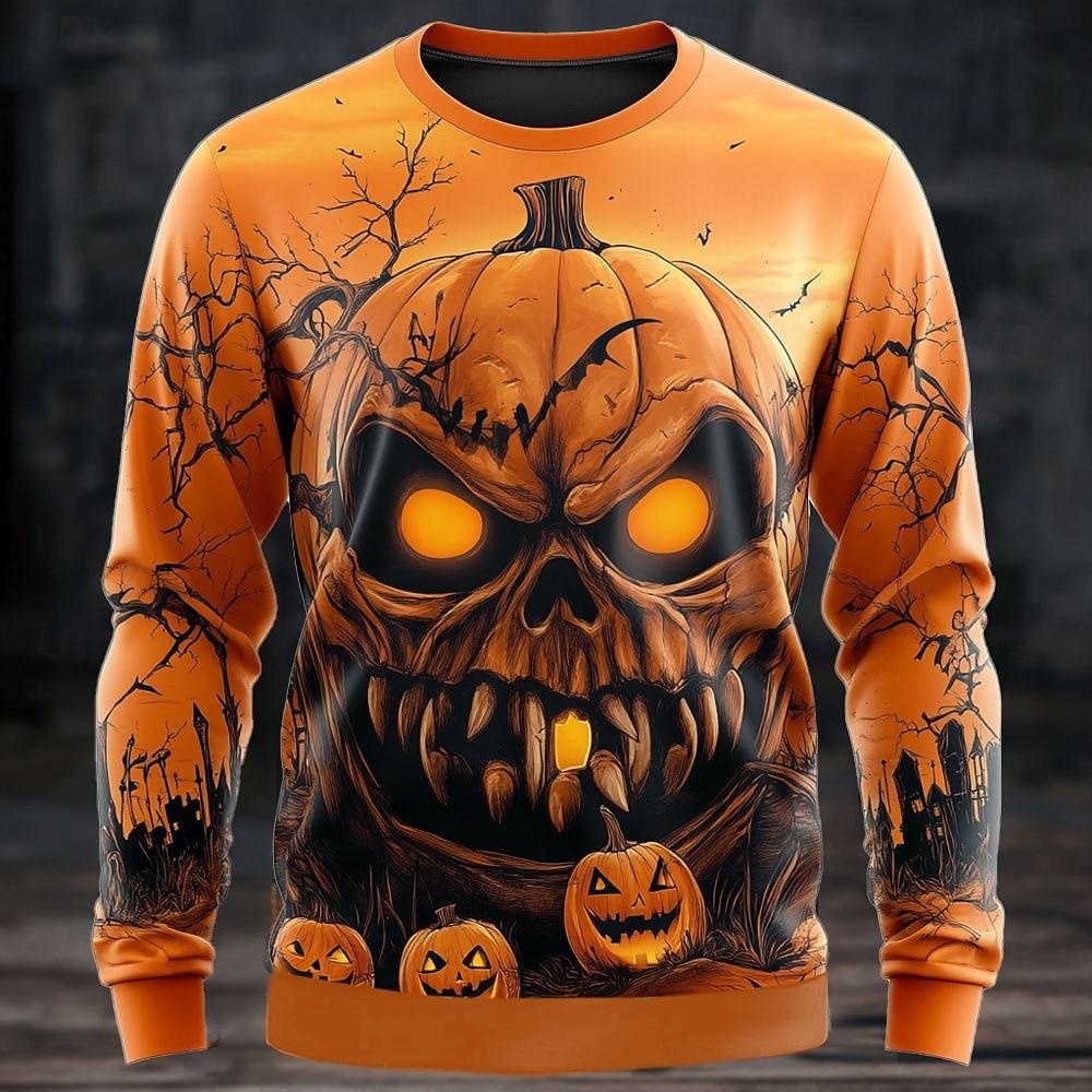 Men's Halloween Sweatshirt 3D Ghost Printed Pullover Hoodie Men Women Set Harajuku Fashion Skull Ugly Christmas Sweater Cat Tops
