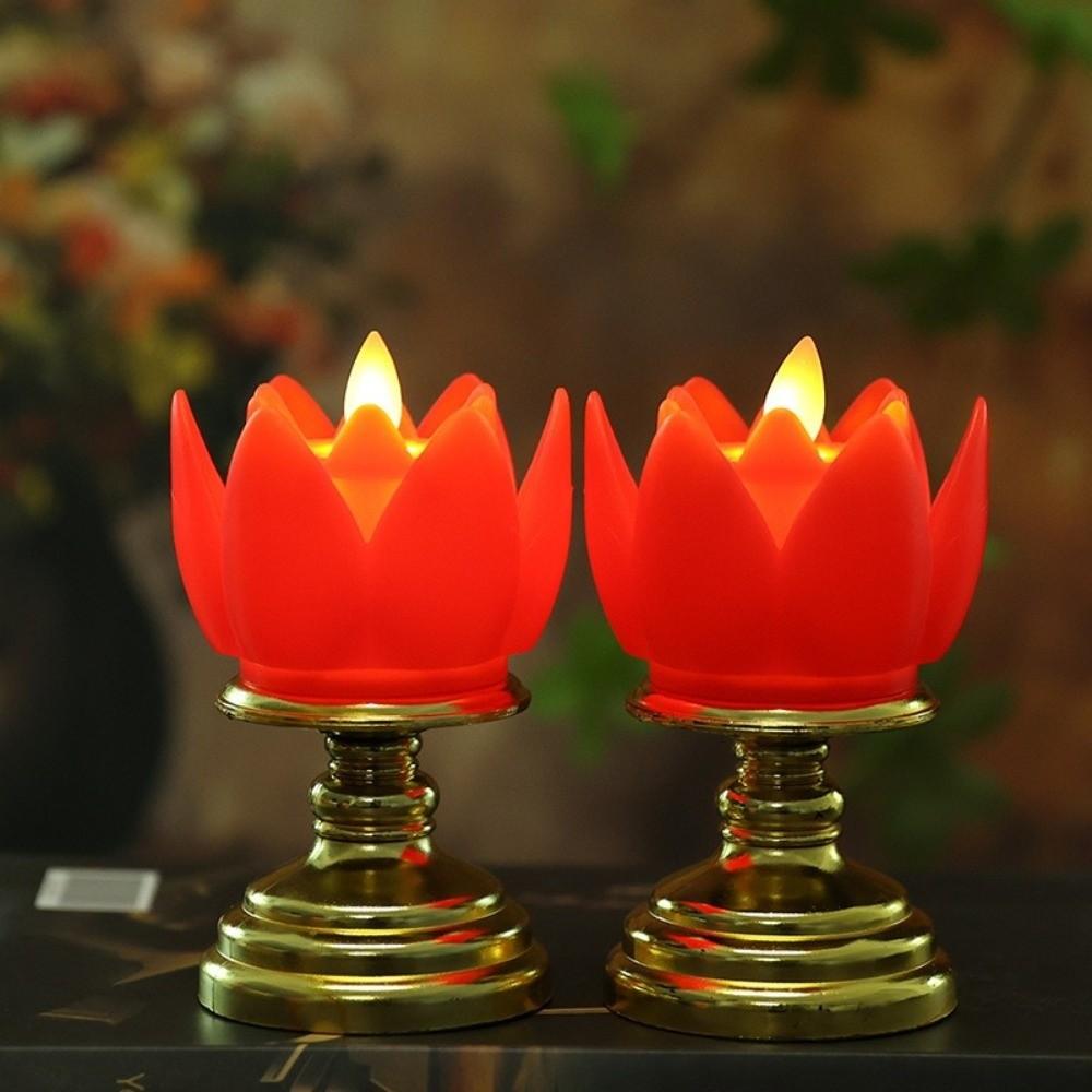Prayer Lotus Lamp Long-lasting Light Simulated Candlestick LED Candle Lamp Buddhist Decoration