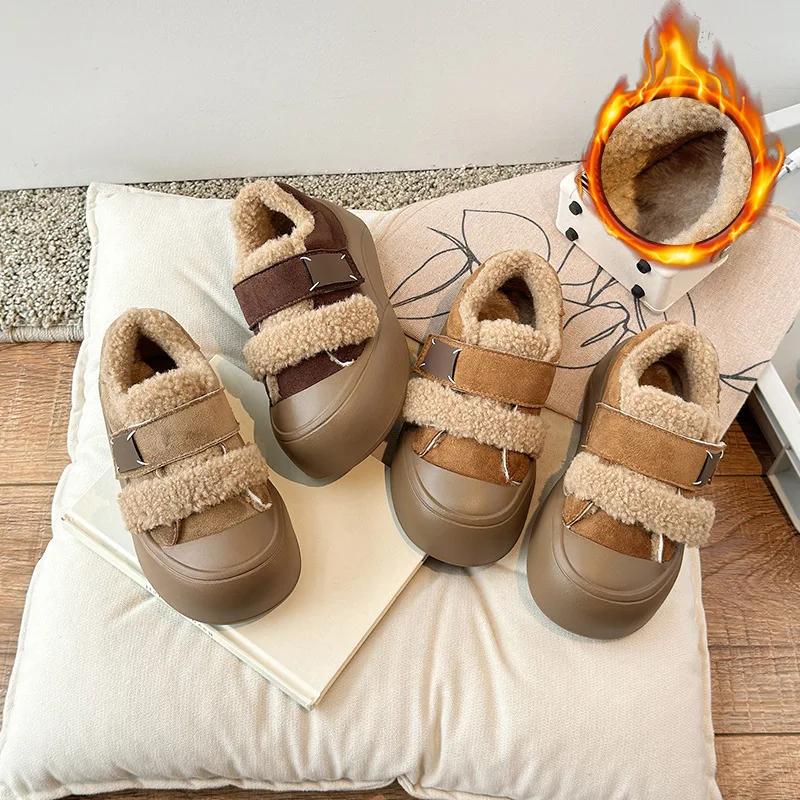 Girls Flat Shoes Toes Capped Non-slip for Winter Children Warm Shoes Korean Style 2024 Winter Kids Fashion Shoes Sweet Hook&loop