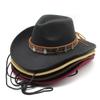 Western Cowboy Hat Retro Jazz Hat Woolen Top Hat Cowboy Felt Hat Ethnic Cowboy Hat With Windbreak Rope