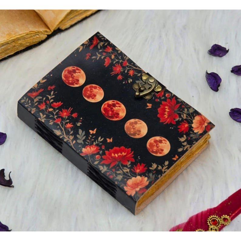 Lunar Blossom Journal | Moon Phase Lock Diary | Vintage Floral Notebook | Witchy Spellbook | Gift for Writers & Dreamers | Grimoire Journal