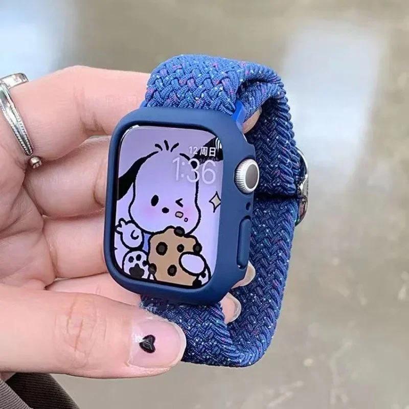 Корейский милый плетеный ремешок + Чехол для Apple Watch Band 49мм 46мм 45 44 38 42 Нейлоновый браслет для iWatch Series 10 9 8 7 6 5 4 3 SE