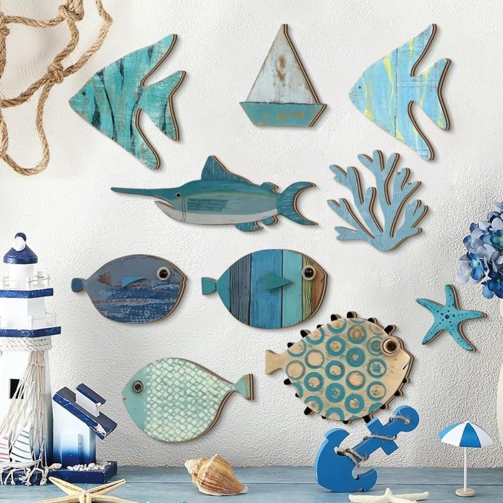 10Pcs Retro Ocean Animal Decoration Wall Art Fish Wall Decor Vintage Fish Decorative Plate  Hawaiian