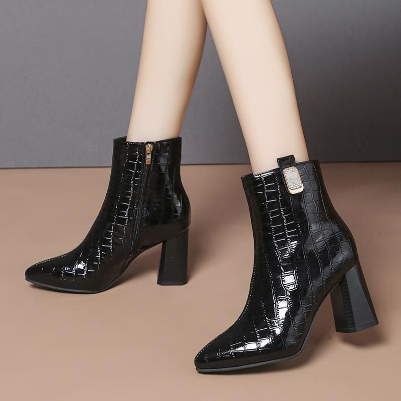 Сексуальные женские туфли-лодочки Зимняя обувь Красные зеленые синие классические женские ботильоны на высоком каблуке с острым носком