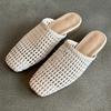 Модные женские плетеные сандалии ручной работы на плоской подошве, универсальные шлепанцы с квадратным носком и полым верхом, дизайнерские новые удобные простые женские сандалии