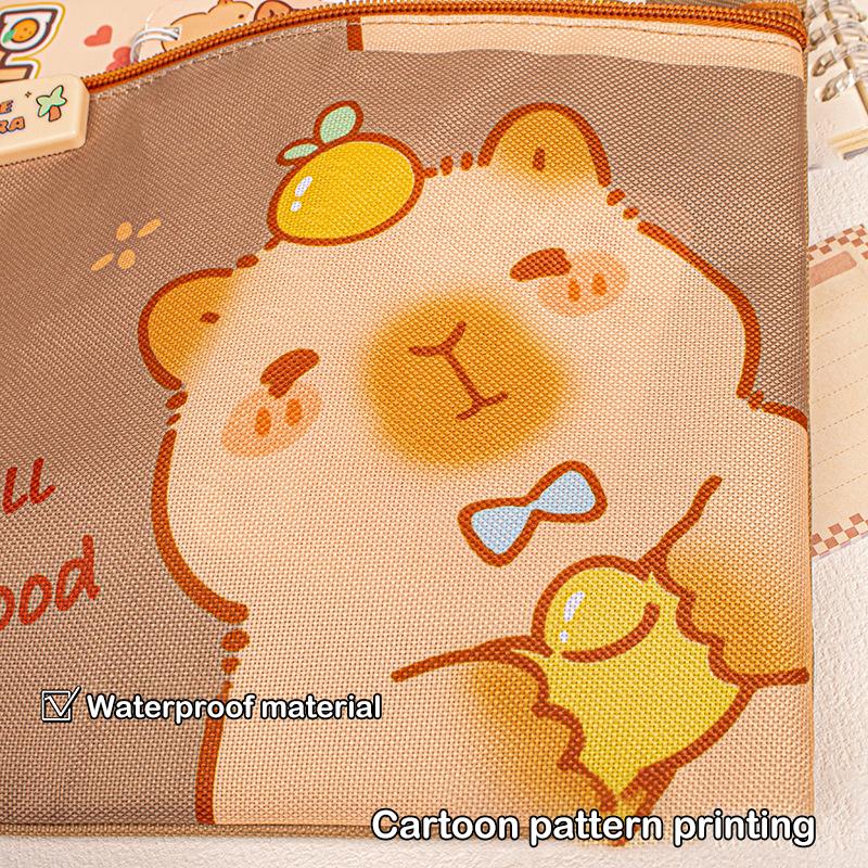 Модная симпатичная сумка для хранения, большая вместимость, детская сумка, водонепроницаемая, мультяшная, капибара, сумка на молнии, прочная сумка для документов