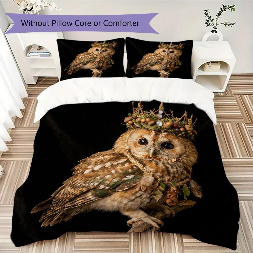 Vintage owl Pattern Bedding uilt Set uilt Cover Pillowcase Home Decoration Birthday Gift (1 * duvet cover + 2 * pillowcase without core)