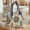  Bohemian Canvas Tote Bag Ethnic Pattern Large Capacity Shoulder Handbag for Daily Use