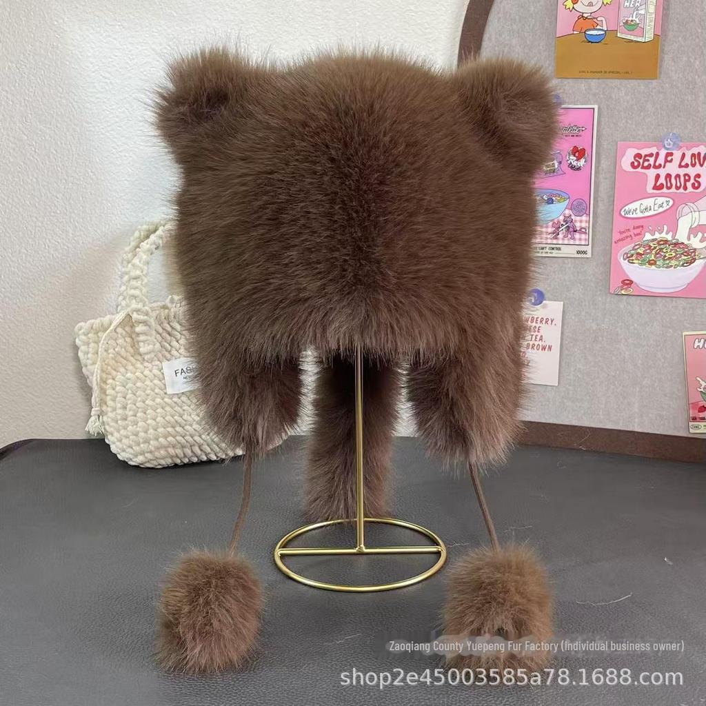 Зимняя меховая шапка Lei Feng для девочек с милыми медвежьими ушками и дизайном, открывающим лицо, для северо-востока Китая