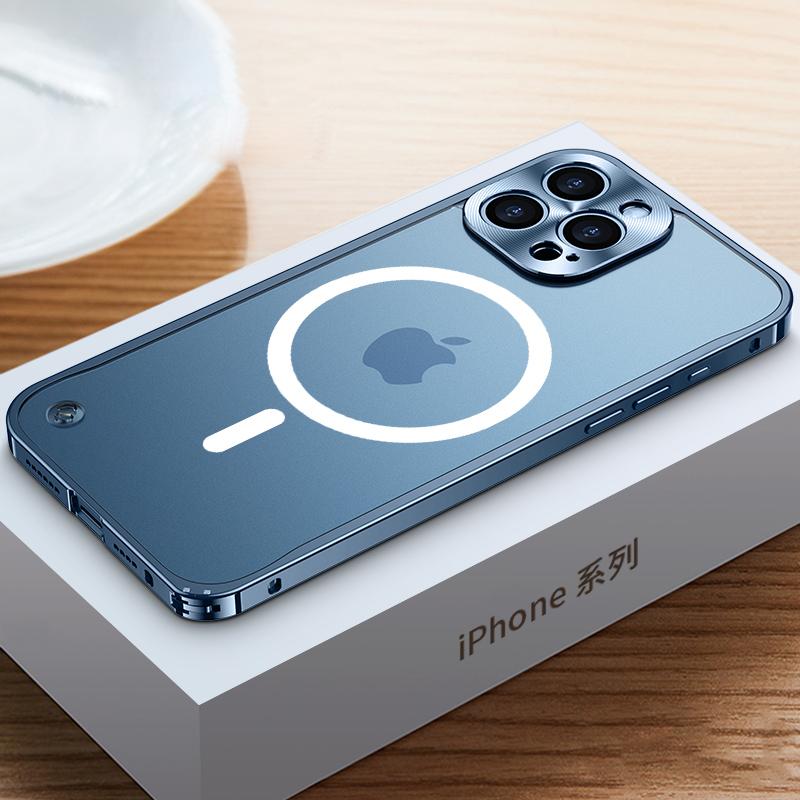 Metal Frame Magnetic Phone Case For iPhone 17 12 13 14 15 16 Pro Max Aluminum Alloy Full Lens Protection Cover For iPhone 16 Plating Metal Back Case
