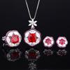 Комплект ювелирных изделий Huamei Luxury Temperament Pigeon Blood Имитация красного корунда Серьги Кольцо Ожерелье Женское 10X10 6X6