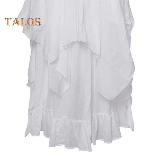 Women Ball Gown Off Shoulder Gothic Long Horn Sleeves Irregular Layered Pleated Elastic Tight Waist Solid Color Retro Renaissance Party Prom Maxi