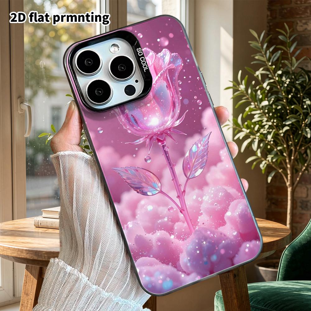 Phone Case: 2D flat design, fits iPhone 18, 17, 16, 15, 14, 13 Pro, color silver protective case, couple style, iridescent glass, Christmas and Hallow