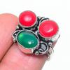Green Onyx, Coral Gemstone 925 Sterling Silver Jewelry Ring Size 6.5