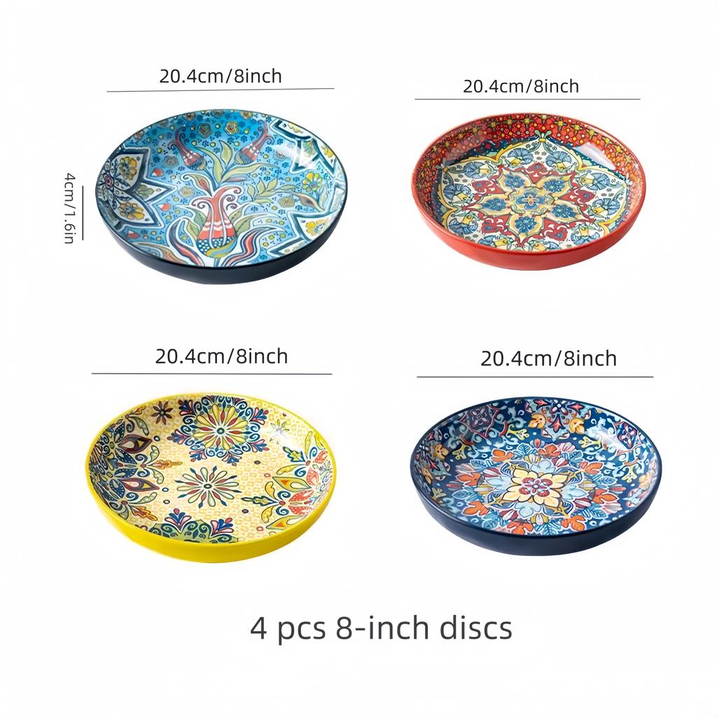 Bohemian Ceramic Plate Home Creative Western Food Plate Fruit Plate High-rimmed Round Plate High-value Oven Microwave Applicable