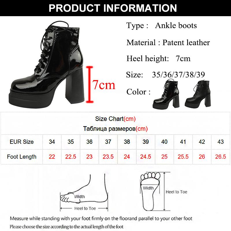 Модные высококачественные черные ботинки на толстом каблуке, женские кожаные ботинки на платформе и высоком каблуке, женские ботинки на шнуровке, с застежкой-молнией, квадратные ботильоны Botas