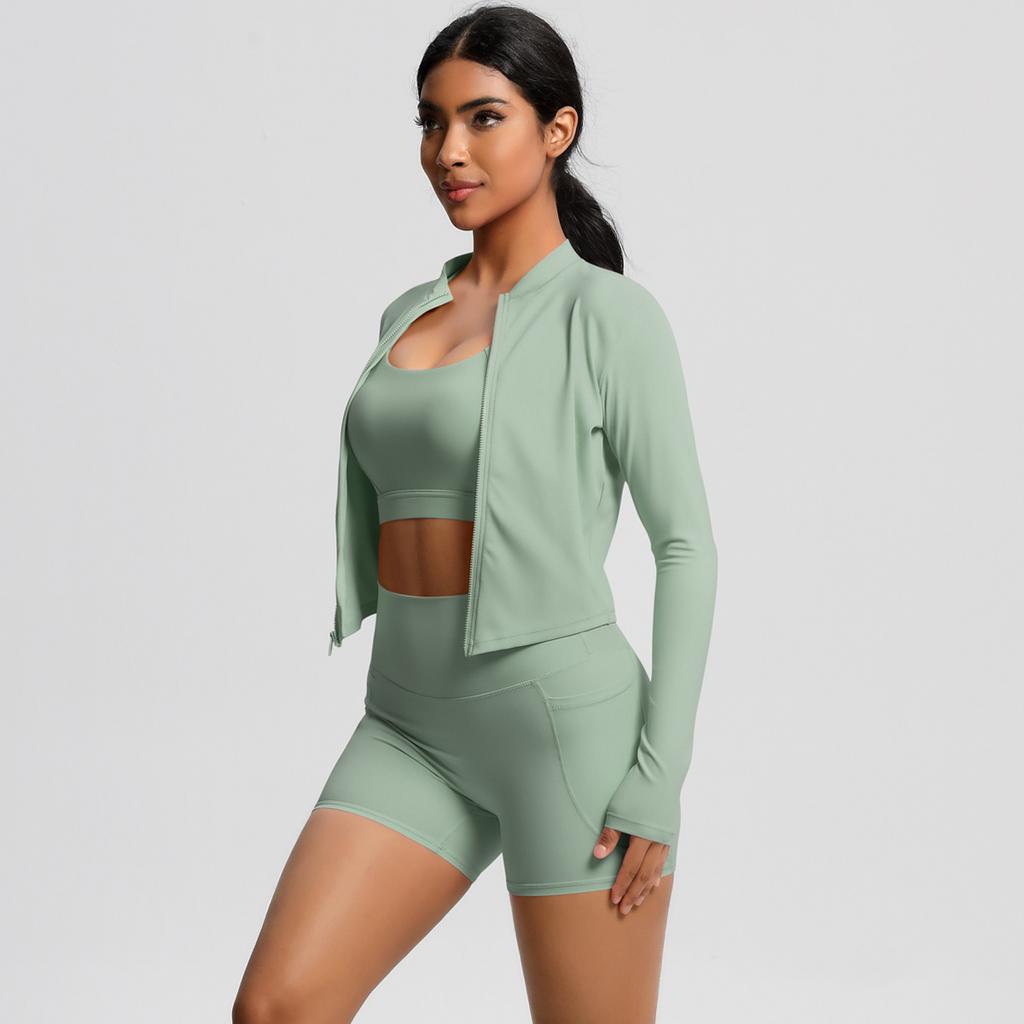 Костюм для йоги с высокой талией, матовый облегающий с карманом, быстросохнущий комплект из трех предметов для упражнений с ощущением облака, набор для бега и фитнеса для активного отдыха, женский