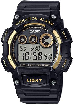 CASIO Стандартные цифровые мужские часы с функцией вибрации W-735H-1A2V Зарубежная модель Черные × Золотые