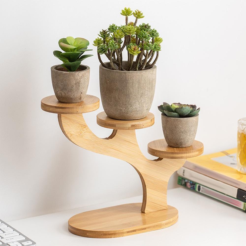 Tree‑shaped Frame Bamboo Flower Rack 8.66x7.68in Succulent Pot Holder Living Room Table