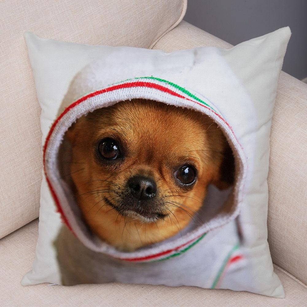 Cute Pet Animal Pillowcase Decorative Cute Puppy Chihuahua Pillowcase Soft Plush Cushion Cover for Car Sofa Home 45x45cm