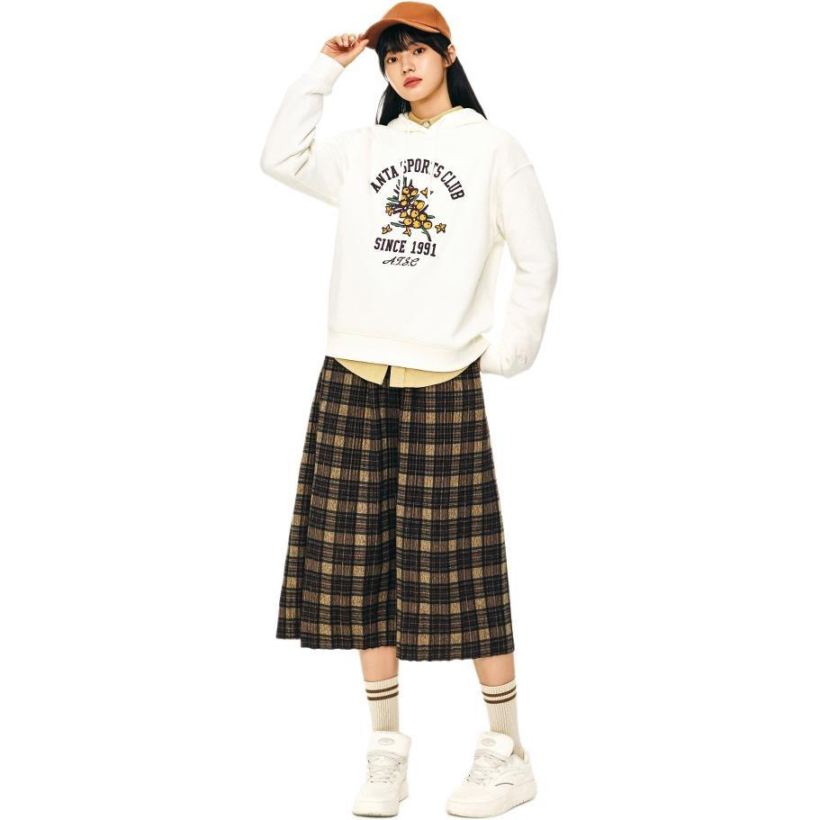 Anta Life Collection Loose Fit Fleece Lined Sports Thermal Sweatshirt Women's Ivory White 162448708N-1