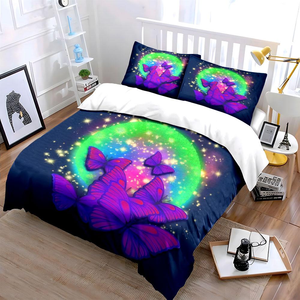 Butterfly Glow Decorative Set Bedding Set with 1 Duvet Cover 2 Pillowcases Single Double King Queen, Gift