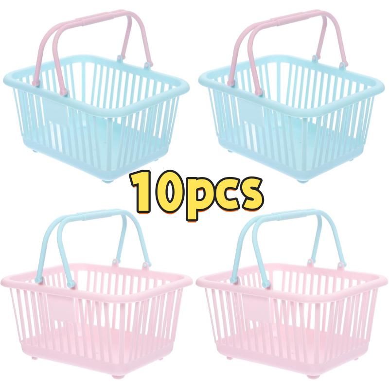 10 шт. Мини-пластиковые корзины для хранения цветов макарон с ручками, Универсальный органайзер для дома, вечеринок, подарков и тележек для покупок, Полочная корзина
