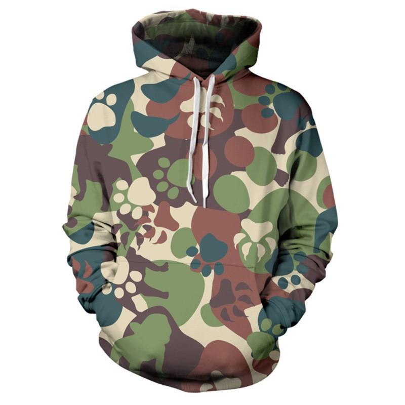 Mens Hooded Oversized Sweatshirt With 3D Camo Print Front Pocket Long Sleeve Fall Casual Wear