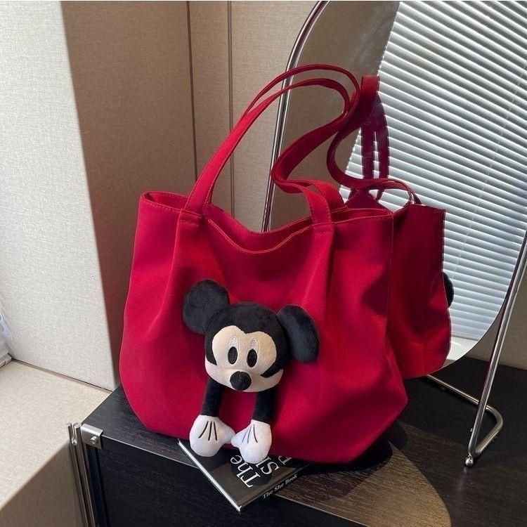 Mickey Mouse Donald Duck Canvas Tote Bag Large Capacity With Zipper Closure For Daily Use