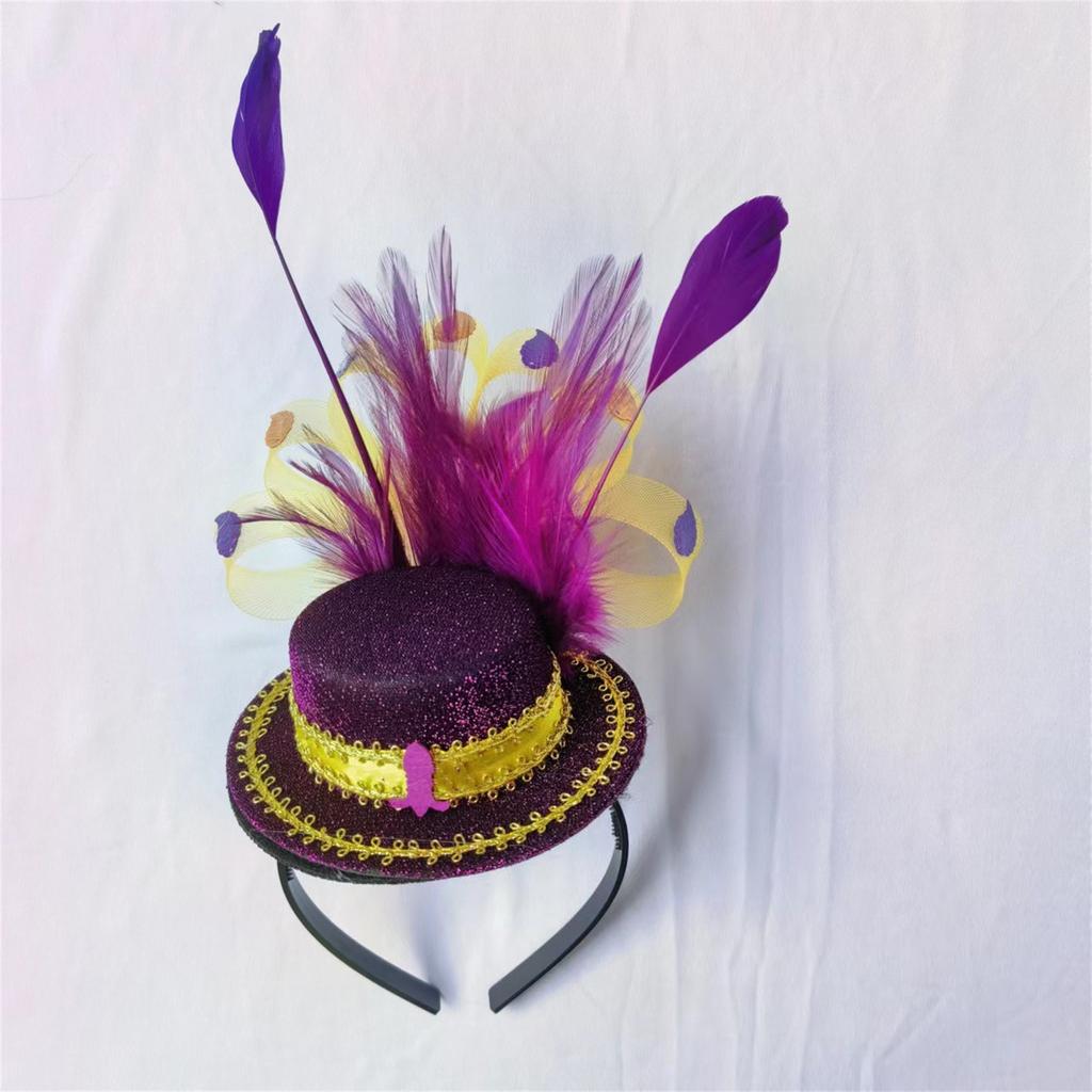 Карнавальный обруч с перьями Ирландская фетровая шляпа для вечеринки Фиолетовый, фиолетовый, желтый и зеленый обруч для волос Украшение для волос
