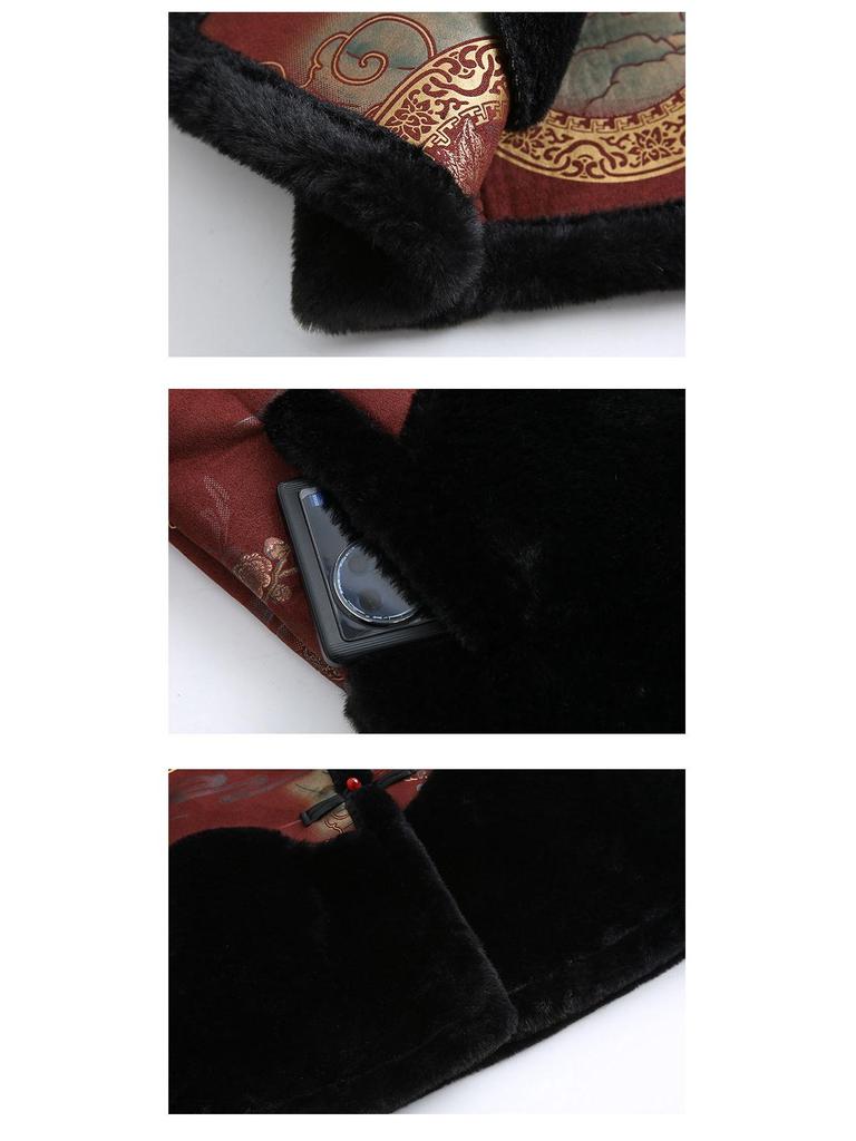 Зимние пальто для женщин среднего и пожилого возраста: Подбитый мехом костюм Тан с застежками-лягушками для мам и бабушек