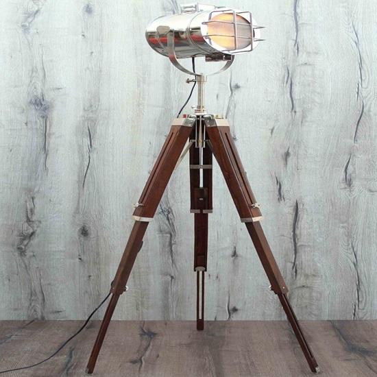 Industrial Tripod Floor Lamp Nautical Steampunk Chrome Spotlight