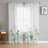 Summer Watercolor Plant Eucalyptus Leaf Sheer Window Curtains for Living Room Kitchen Children Bedroom Voile Hanging Curtain