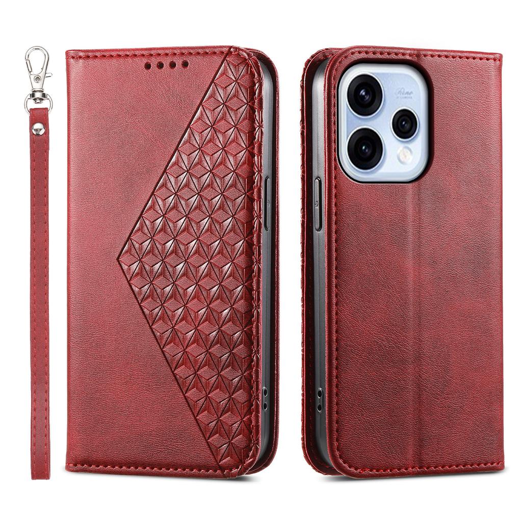Для Oppo Reno15 5G (Глобальный) / Reno15c 5G (Китай) Чехол-портмоне из искусственной кожи с текстурой телячьей кожи и ремешком на запястье.