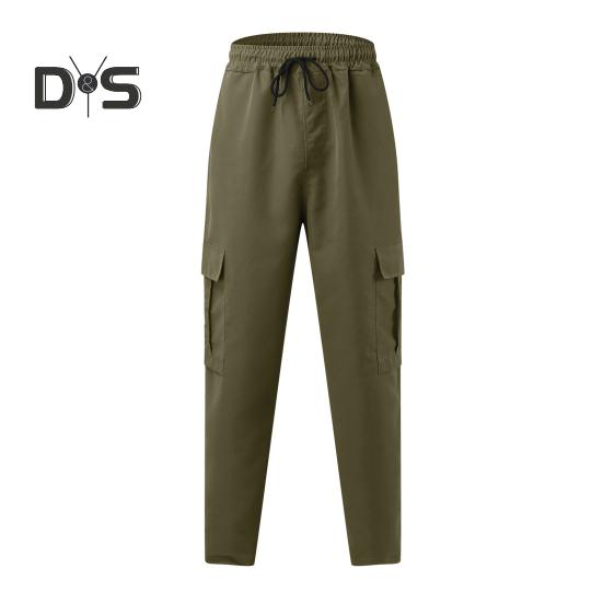 Мужские брюки-карго весна-осень с несколькими карманами, эластичный пояс, прямые спортивные брюки, эластичные брюки, однотонные, свободные, уличный стиль, для бега