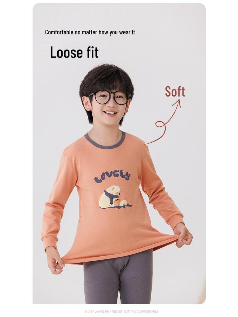 2025 Kids' Autumn Warm Cotton Pajama Set - Boys' & Girls' Long Johns & Raglan Homewear