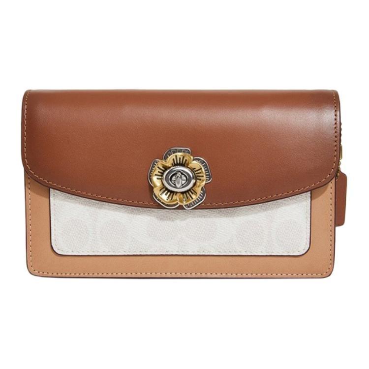 COACH PARKER Coated Canvas With Refined Calfskin Shoulder Bag, Crossbody Bag Small Women's Brown Monogram 1680-B4R7F